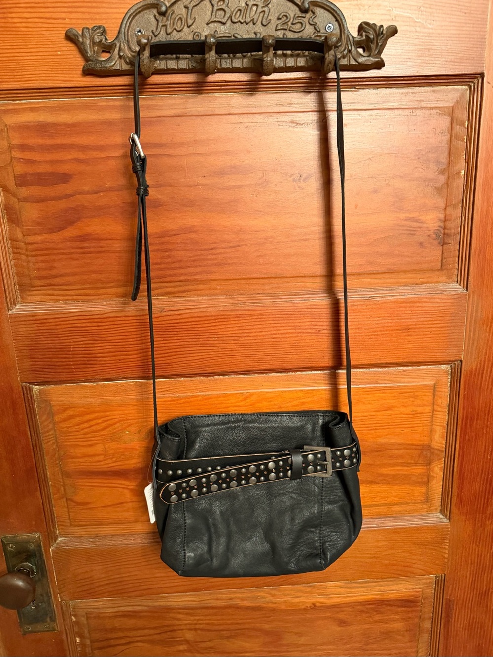 Free People Black Leather Studded Belt-Detail Bucket Shoulder Bag - Picture 6 of 9